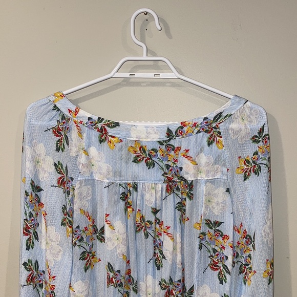 Anthropologie Maeve Blue Striped Floral Print Blouse - Women’s Size 0 - Picture 5 of 10